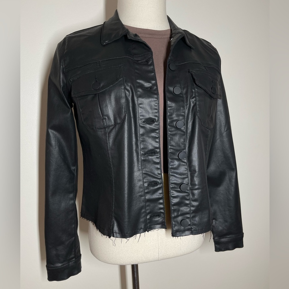 KUT From the Kloth | Kara Jacket | Raw Hem Button Up | Shimmer Black | XL